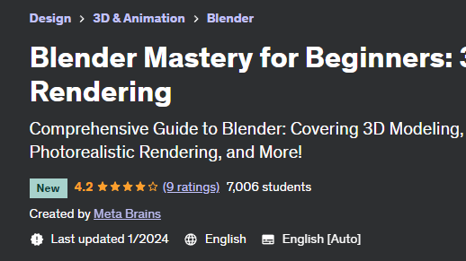 Udemy - Blender Mastery for Beginners 3D Design Rendering Complete Course FREE 2024 Fast Download