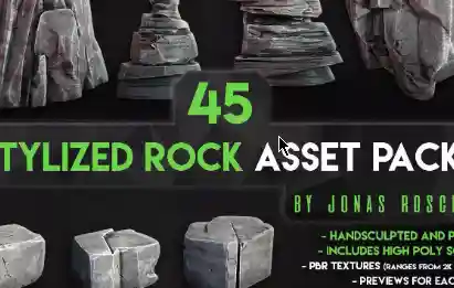 Blender 45 Stylized Rock Asset Pack Low-poly Free Download